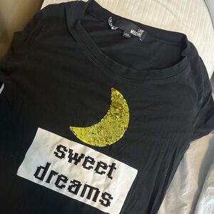Love Moschino Black Tee with Yellow Sequin Moon